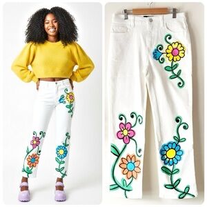 dELiA*s Dolls Kill Blooming World Doodle Flower High Waist Denim Jeans Size S/28